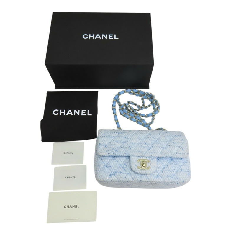 淺藍 毛尼 COCO 20 鍊帶 肩背包 銀釦【CHANEL 香奈兒】 A69900-11