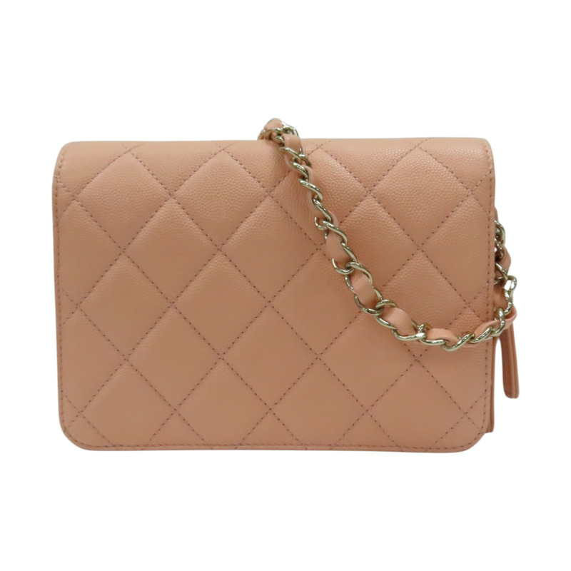 粉膚色 菱格紋 荔枝牛皮 鍊帶肩背包 淡金釦【CHANEL 香奈兒】 AS3002-1