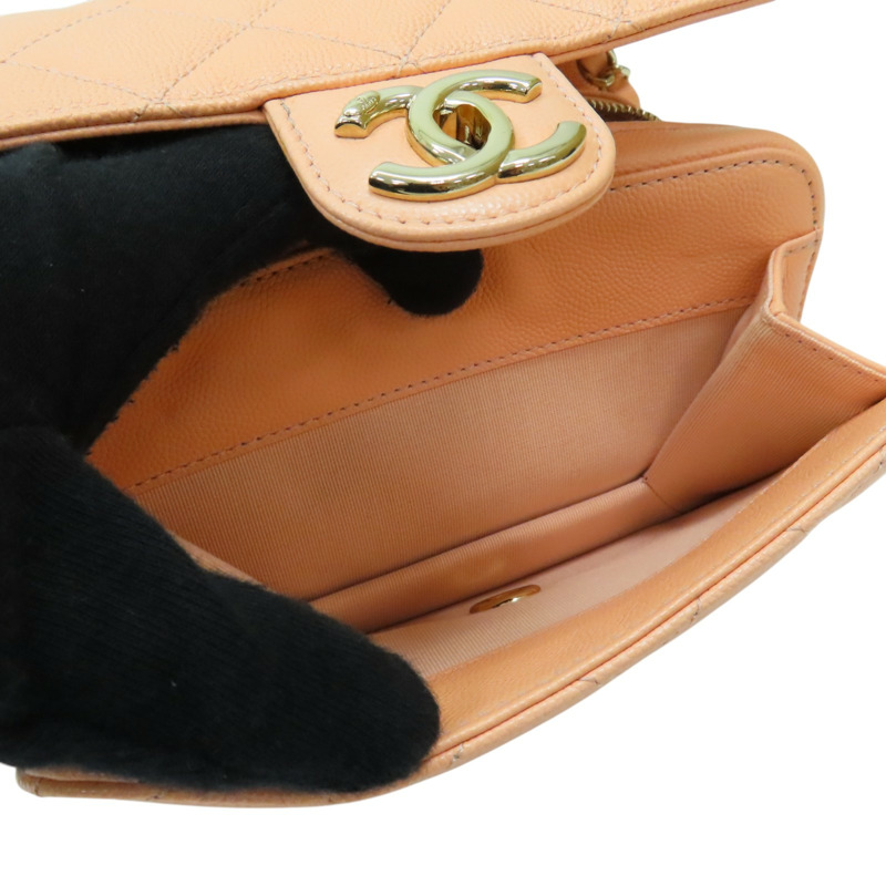 粉膚色 菱格紋 荔枝牛皮 鍊帶肩背包 淡金釦【CHANEL 香奈兒】 AS3002-4