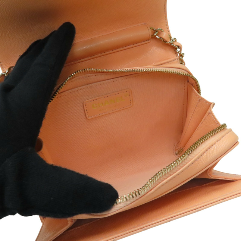 粉膚色 菱格紋 荔枝牛皮 鍊帶肩背包 淡金釦【CHANEL 香奈兒】 AS3002-5