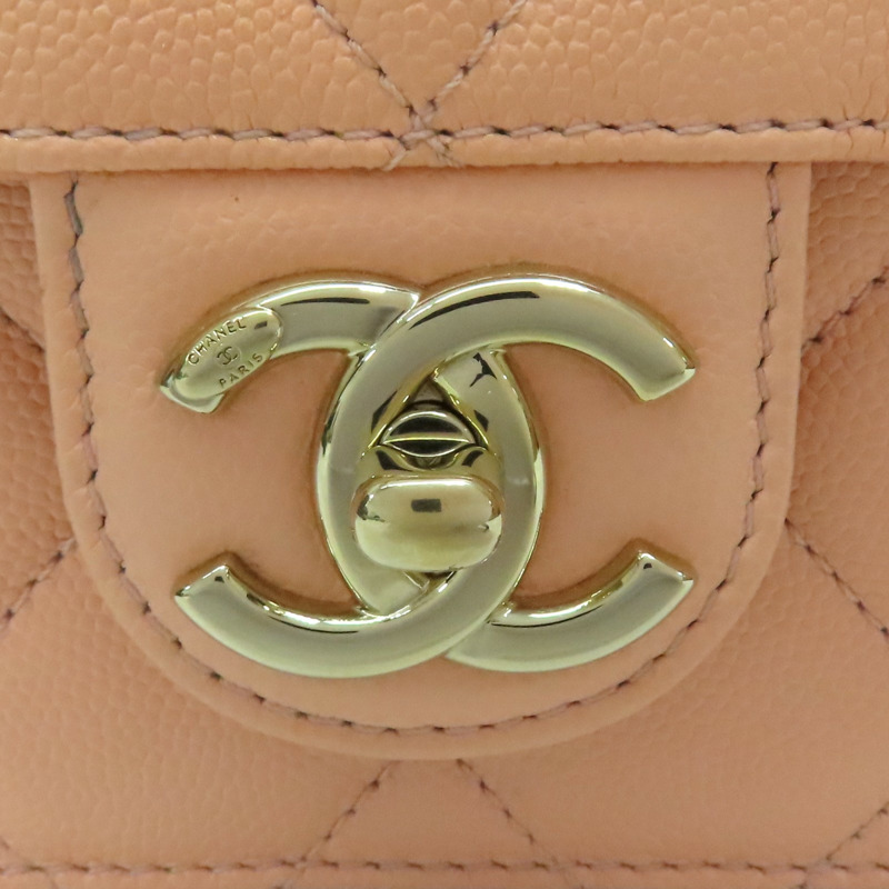 粉膚色 菱格紋 荔枝牛皮 鍊帶肩背包 淡金釦【CHANEL 香奈兒】 AS3002-6