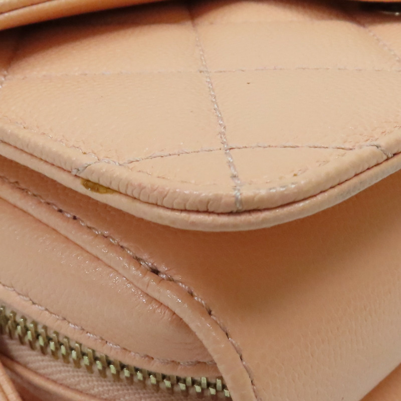 粉膚色 菱格紋 荔枝牛皮 鍊帶肩背包 淡金釦【CHANEL 香奈兒】 AS3002-12