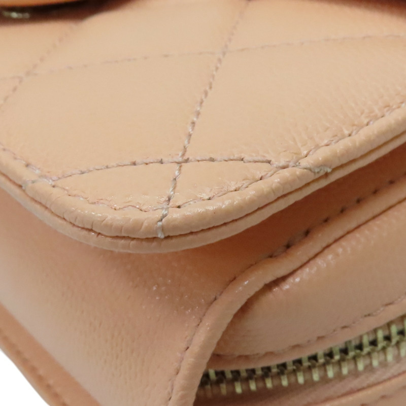 粉膚色 菱格紋 荔枝牛皮 鍊帶肩背包 淡金釦【CHANEL 香奈兒】 AS3002-13