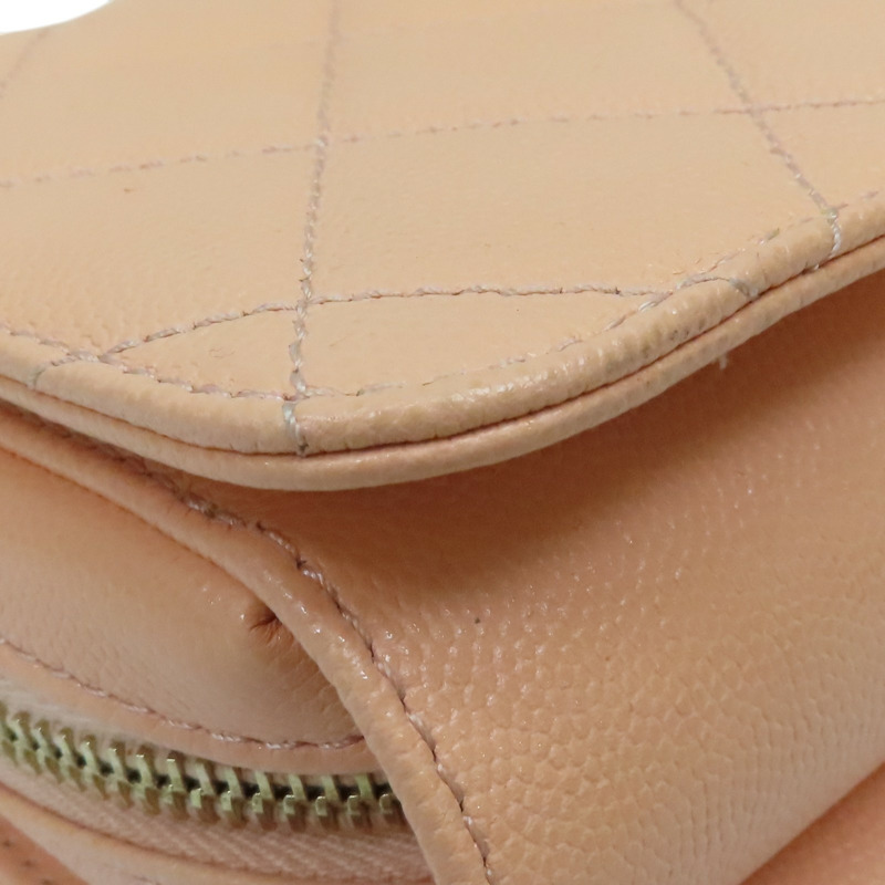 粉膚色 菱格紋 荔枝牛皮 鍊帶肩背包 淡金釦【CHANEL 香奈兒】 AS3002-14