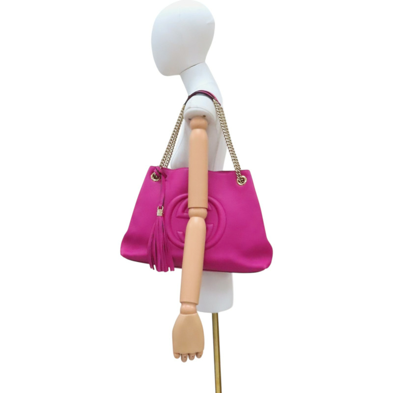 桃紅色 牛皮 流蘇 SOHO 肩背包【GUCCI 古馳】 308982-9