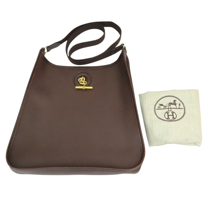 棕色 Courchevel牛皮 Vespa PM 肩背包 口H刻 金釦【HERMES 愛馬仕】-9