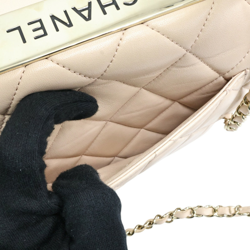 粉膚色 羊皮 Trendy 25口蓋包 鍊帶肩背包 淡金釦【CHANEL 香奈兒】 A92236-8
