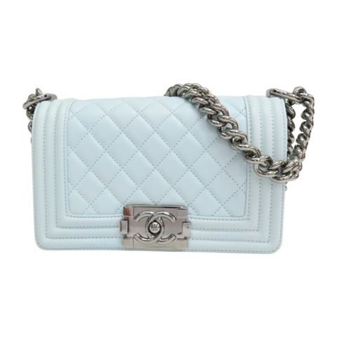水藍色 羊皮 BOY20 鍊帶肩背包 銀釦【CHANEL 香奈兒】 A67085