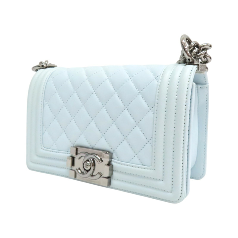 水藍色 羊皮 BOY20 鍊帶肩背包 銀釦【CHANEL 香奈兒】 A67085-2