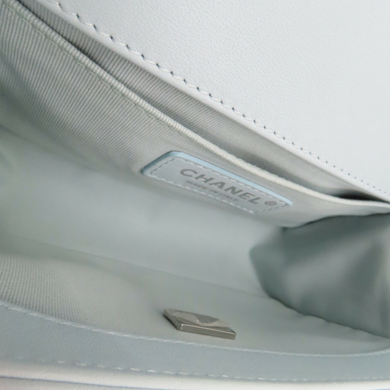 水藍色 羊皮 BOY20 鍊帶肩背包 銀釦【CHANEL 香奈兒】 A67085-4