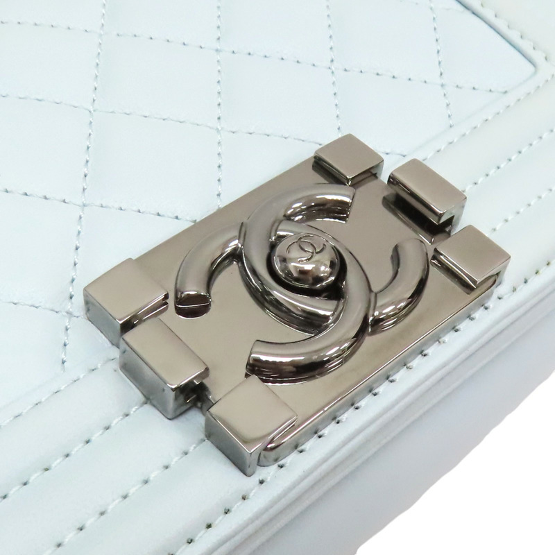 水藍色 羊皮 BOY20 鍊帶肩背包 銀釦【CHANEL 香奈兒】 A67085-7