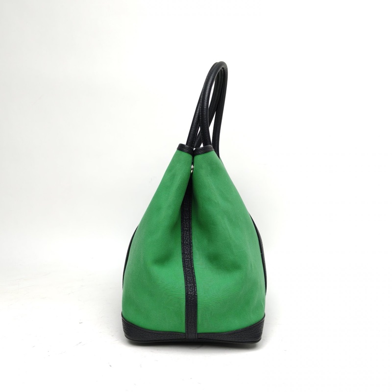 HERMES 花園包36竹子綠NEGONA皮/帆布A刻銀扣-1