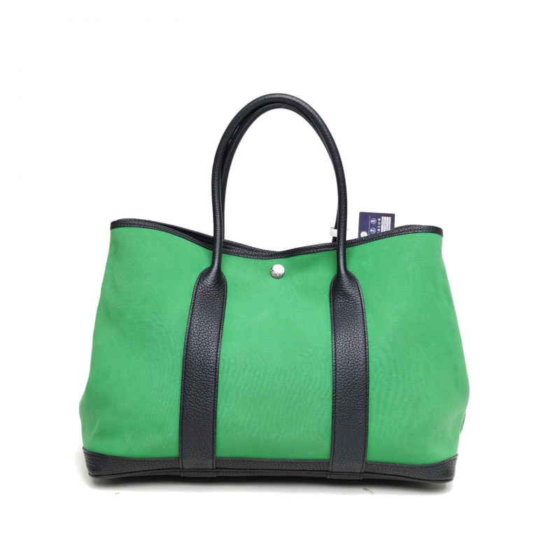 HERMES 花園包36竹子綠NEGONA皮/帆布A刻銀扣-2