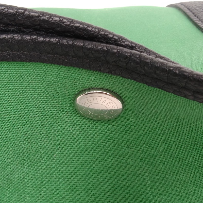 HERMES 花園包36竹子綠NEGONA皮/帆布A刻銀扣-4