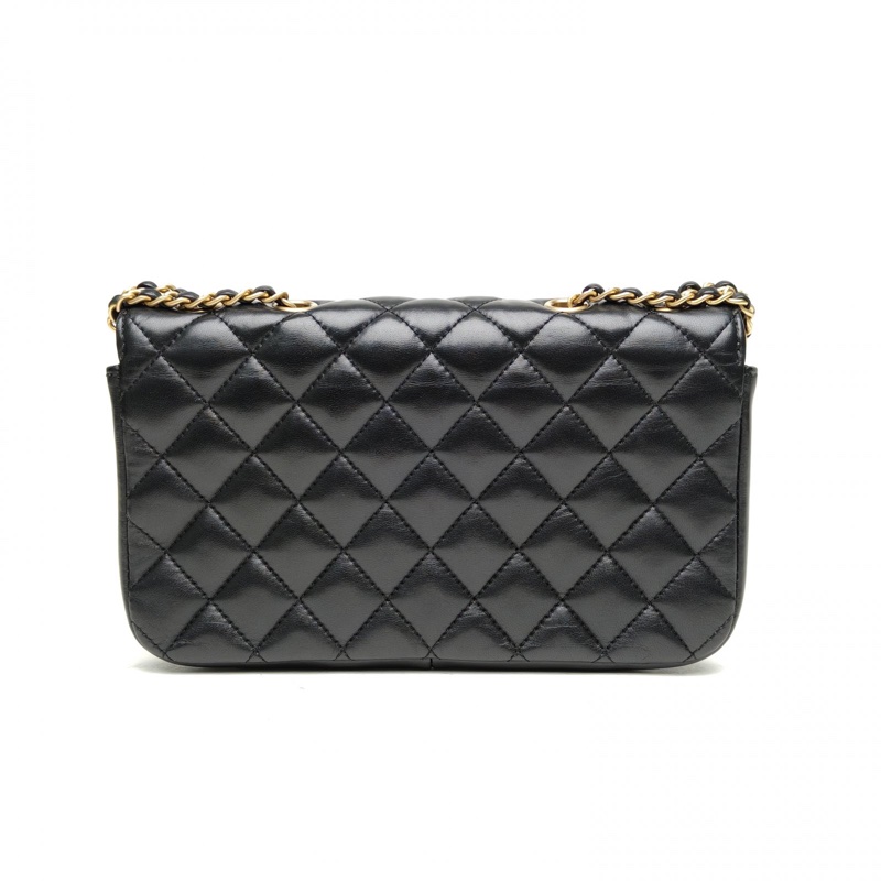 CHANEL 19A埃及系列大logo口蓋包黑色羊皮26開金扣-2