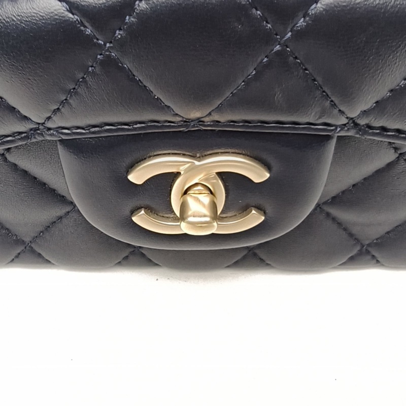 CHANEL CF口蓋包單蓋JUMBO墨藍色羊皮21開金扣-4