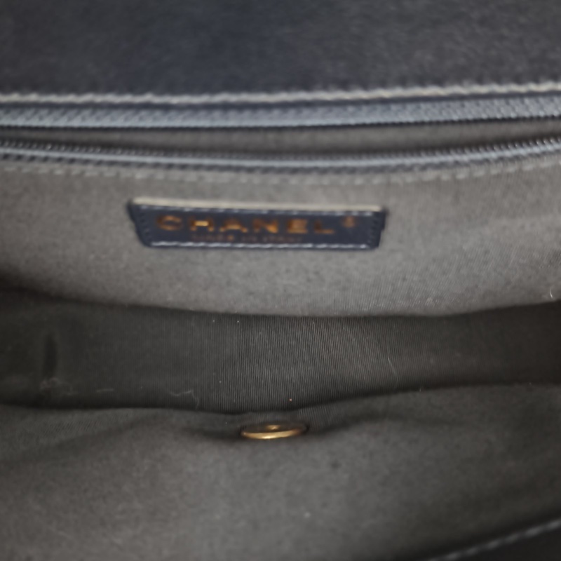 CHANEL CF口蓋包單蓋JUMBO墨藍色羊皮21開金扣-5