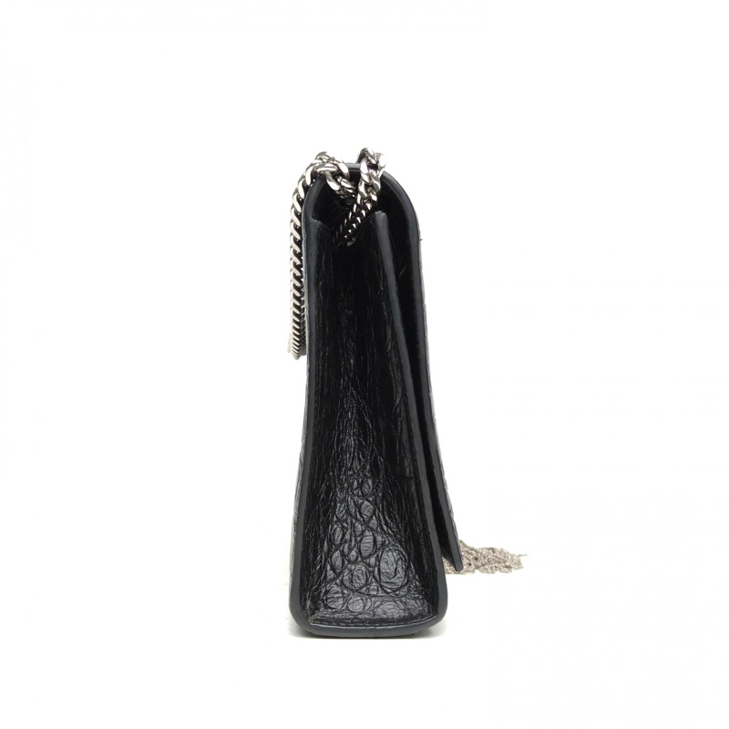 SAINT LAURENT KATE中號24鱷魚壓紋流蘇黑色牛皮銀扣-1