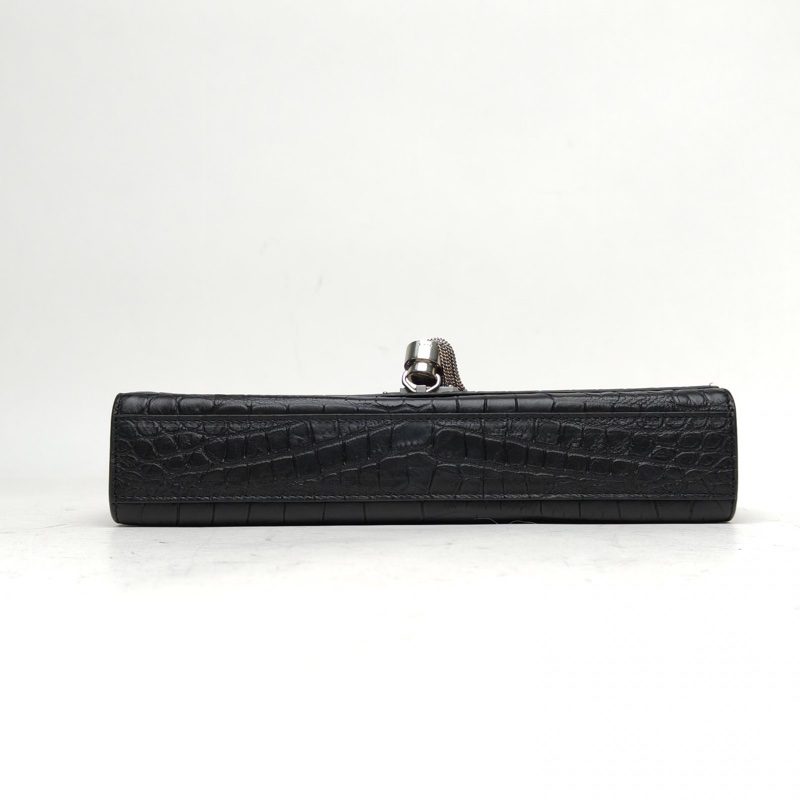 SAINT LAURENT KATE中號24鱷魚壓紋流蘇黑色牛皮銀扣-3