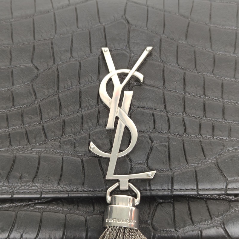 SAINT LAURENT KATE中號24鱷魚壓紋流蘇黑色牛皮銀扣-4
