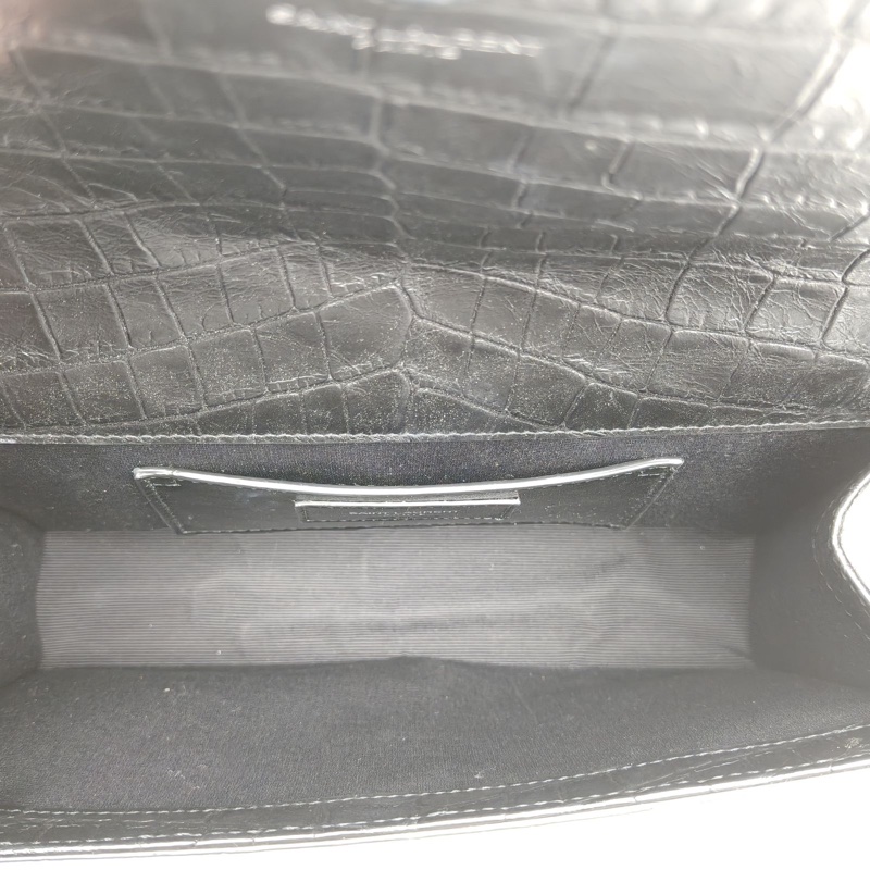 SAINT LAURENT KATE中號24鱷魚壓紋流蘇黑色牛皮銀扣-5