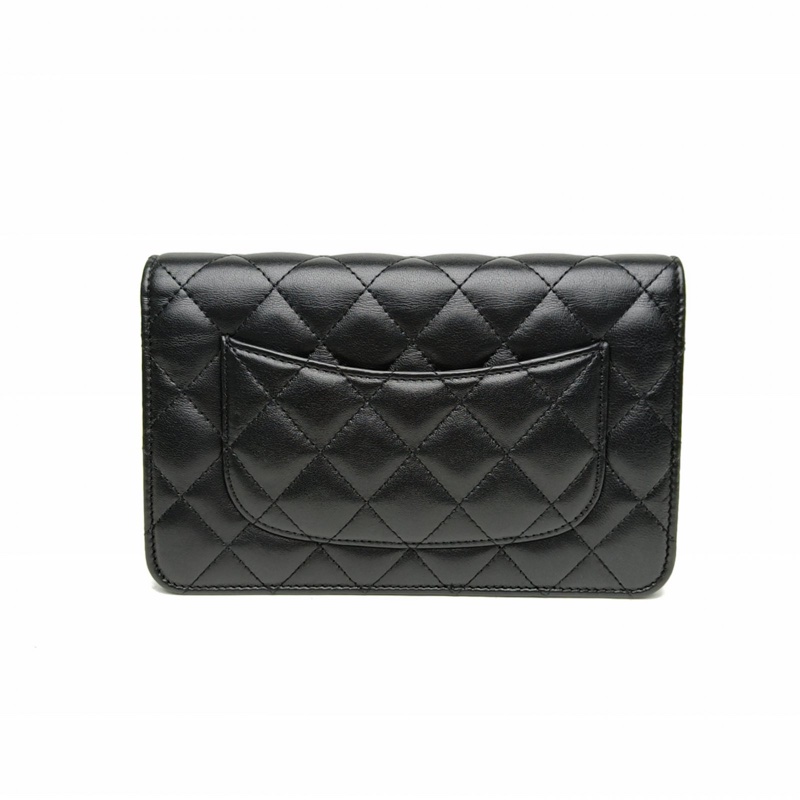 CHANEL CFWOC19cm黑色羊皮30開皮穿鏈拼金屬絲扣-2