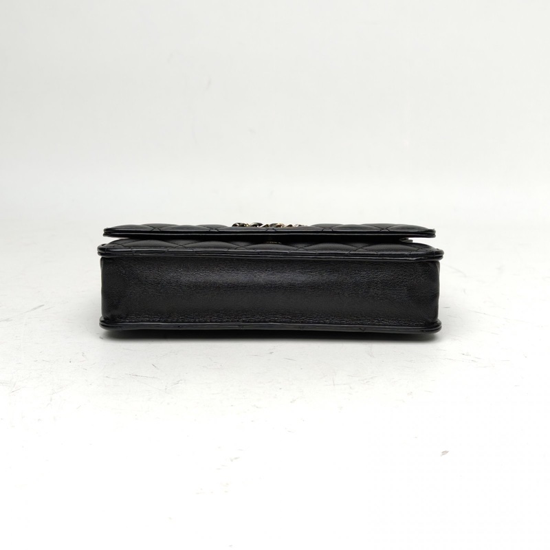 CHANEL CFWOC19cm黑色羊皮30開皮穿鏈拼金屬絲扣-3
