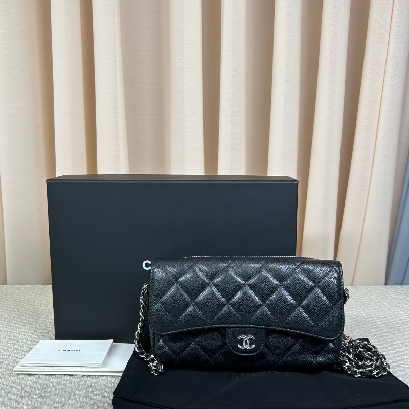 香奈兒CHANEL woc 鏈條包 黑金荔枝牛皮 經典菱格紋 可單肩可斜挎 容量實用 日常出門百搭氣質款-5