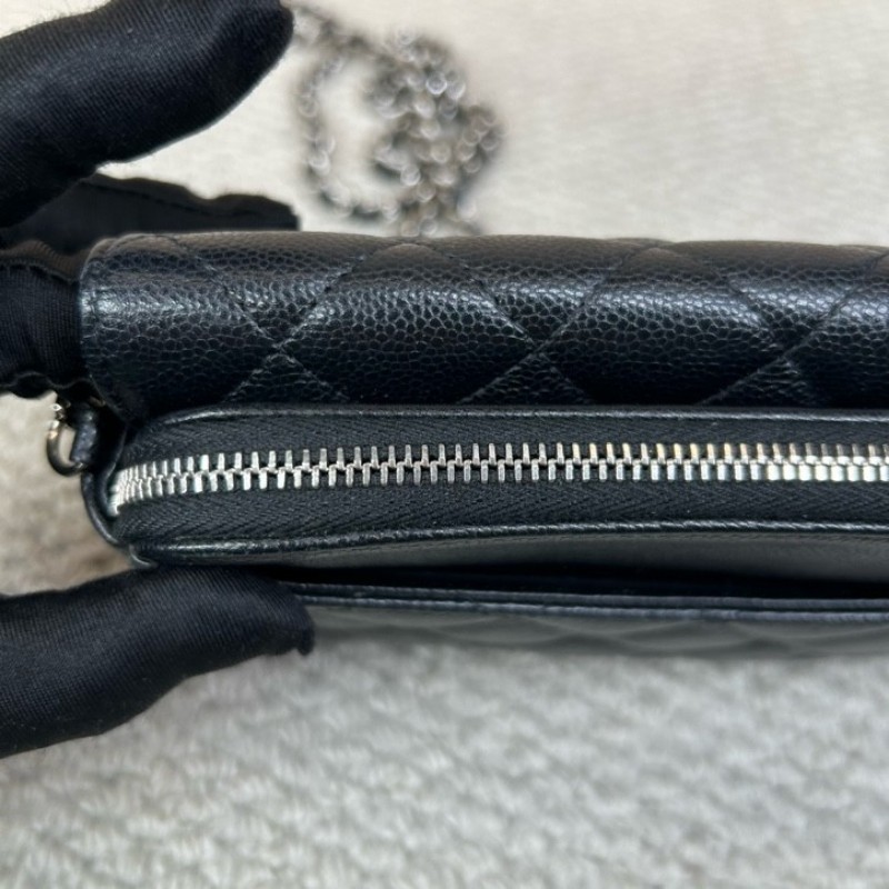 香奈兒CHANEL woc 鏈條包 黑金荔枝牛皮 經典菱格紋 可單肩可斜挎 容量實用 日常出門百搭氣質款-16