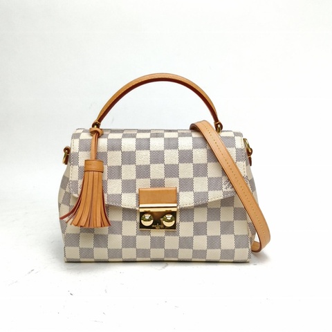 LOUIS VUITTON Croisette手柄郵差包白棋格PVC金扣2017