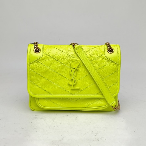 SAINT LAURENT NikiMini21D扣黃色牛皮黃扣