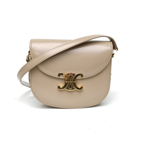 CELINE TeenBesace馬鞍包凱旋門鎖扣肩帶款奶茶色牛皮