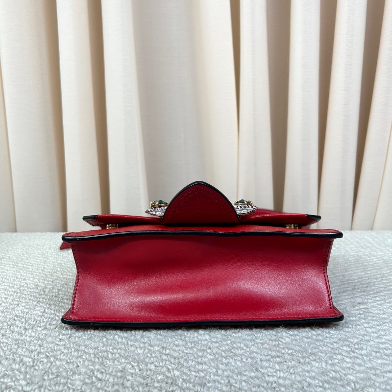 MiuMiu繆繆Lady紅色牛皮寶石包 精美紅色寶石太陽花裝飾 金色五金 可單肩可斜挎 牛皮耐磨 包型板正 容量實用 日常通勤百搭-3