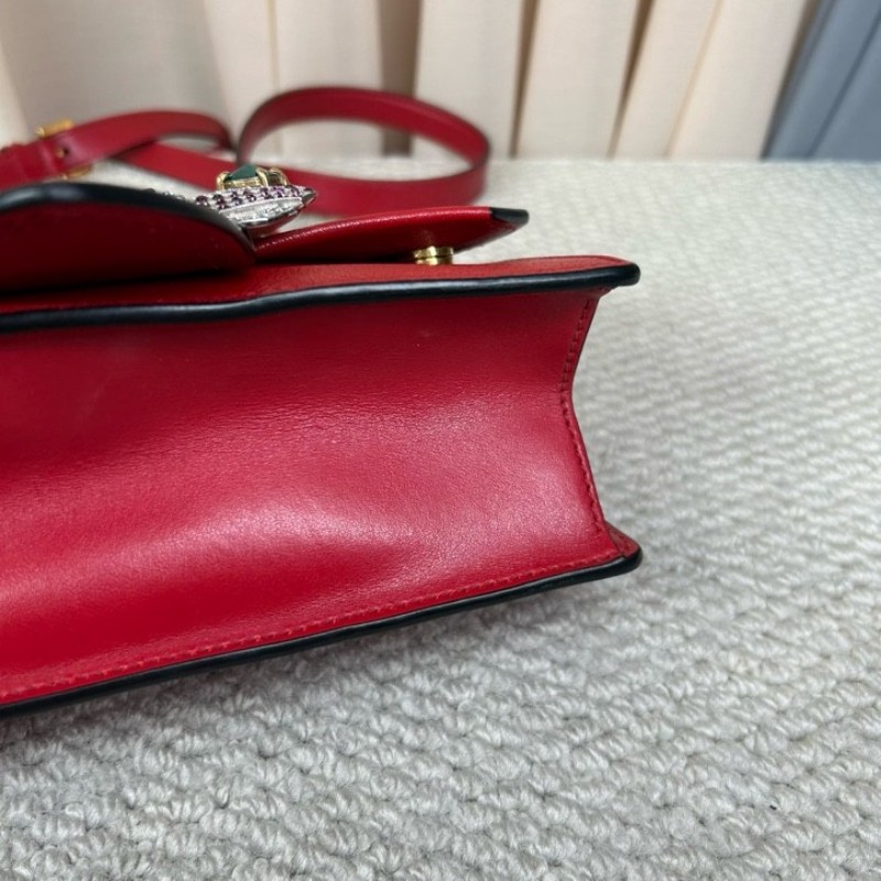 MiuMiu繆繆Lady紅色牛皮寶石包 精美紅色寶石太陽花裝飾 金色五金 可單肩可斜挎 牛皮耐磨 包型板正 容量實用 日常通勤百搭-8