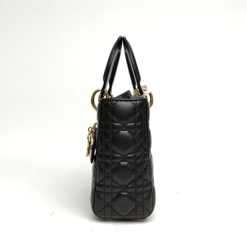 DIOR LadyDior戴妃包四格黑色羊皮金扣2016-1