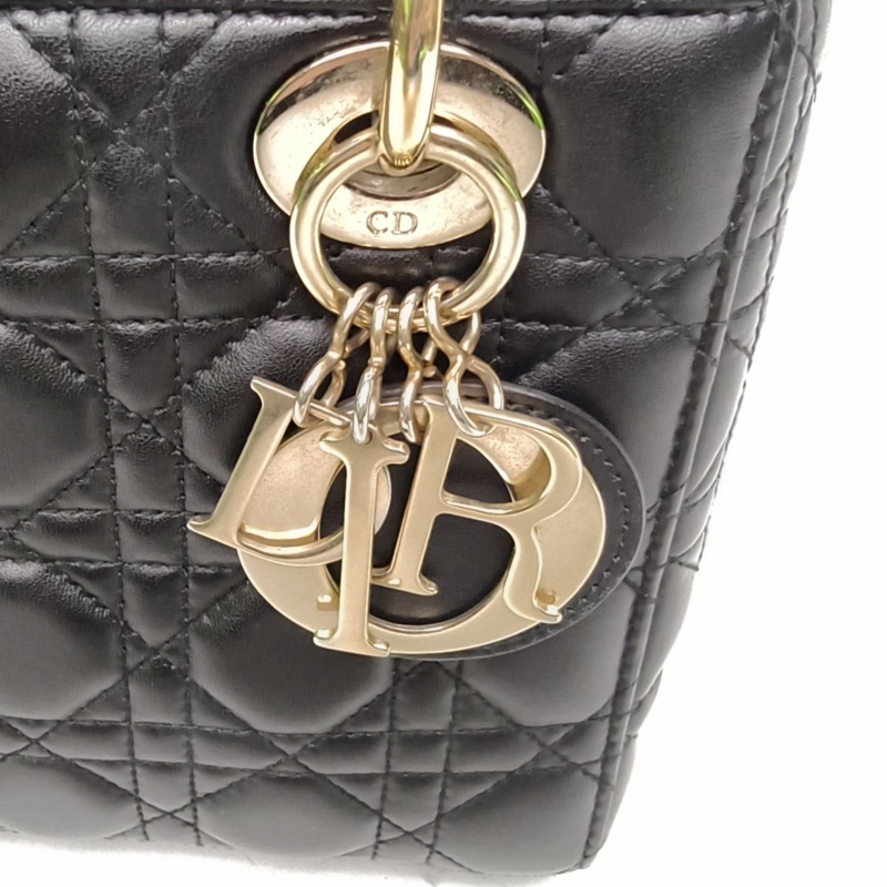 DIOR LadyDior戴妃包四格黑色羊皮金扣2016-4