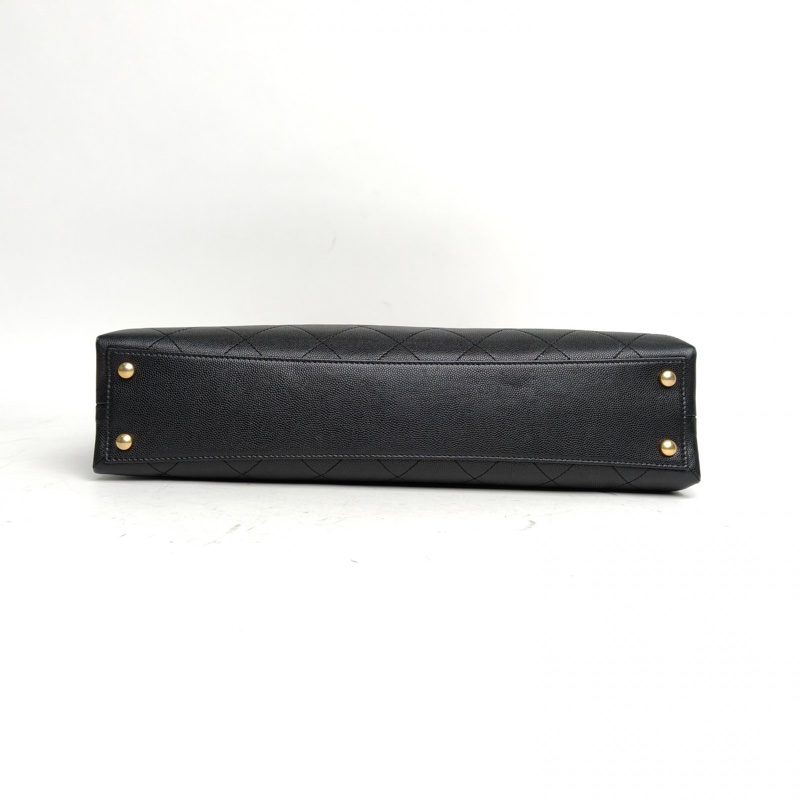 CHANEL 黑色荔枝牛皮晶片開金扣手提托特包單肩包-3