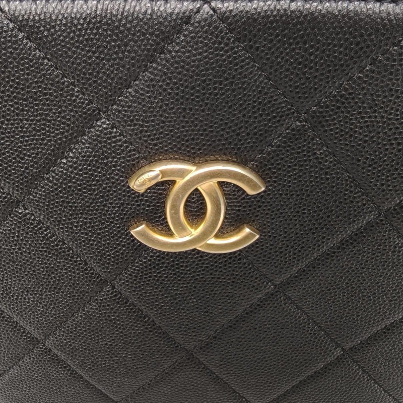 CHANEL 黑色荔枝牛皮晶片開金扣手提托特包單肩包-4