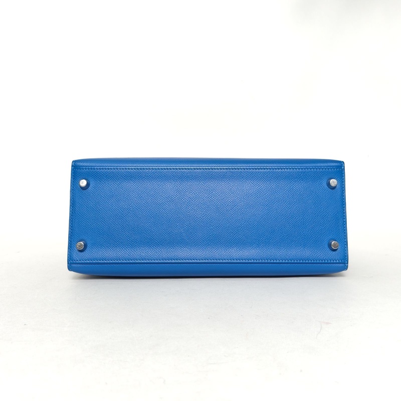 HERMES Kelly28坦桑尼亞藍Epsom皮框P銀扣-3
