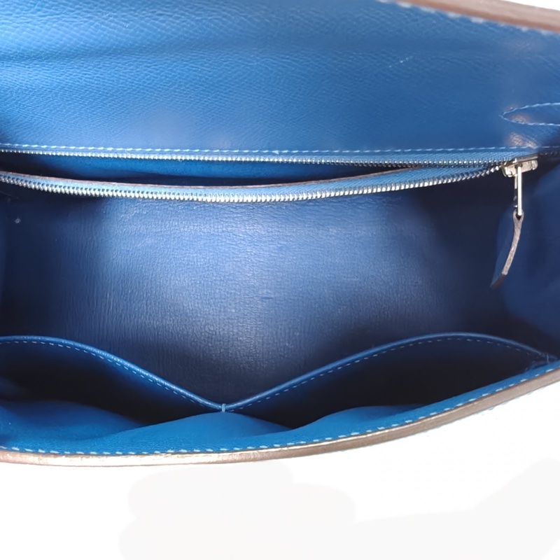 HERMES Kelly28坦桑尼亞藍Epsom皮框P銀扣-5