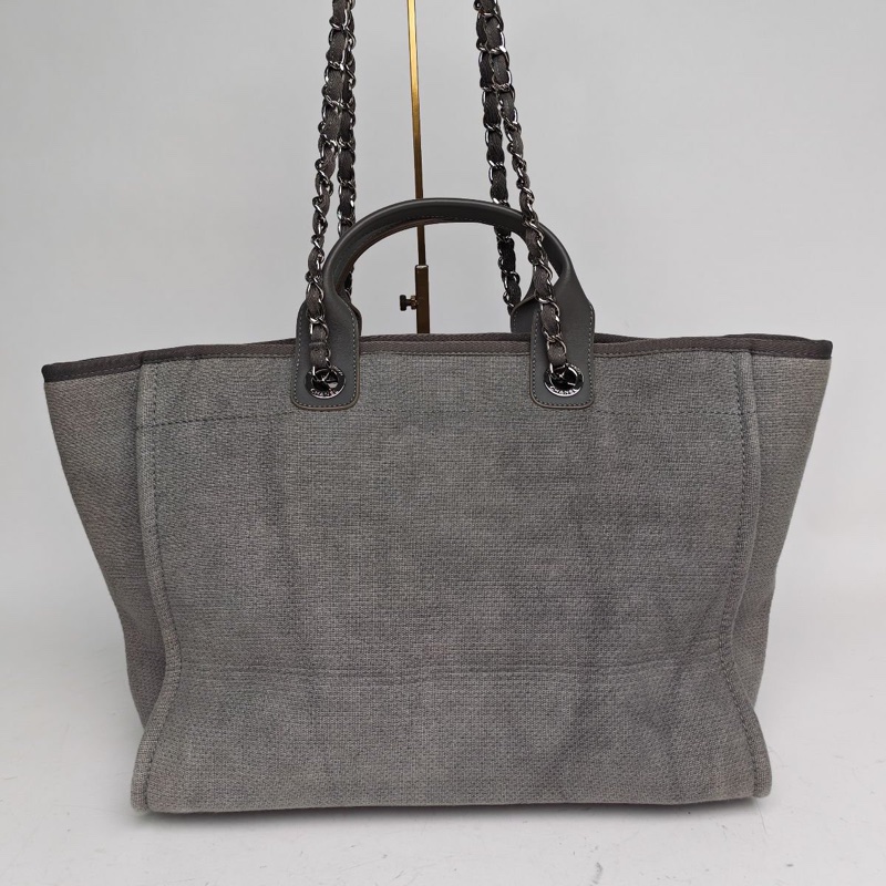 CHANEL 沙灘包購物包大號灰色帆布20開銀扣-1