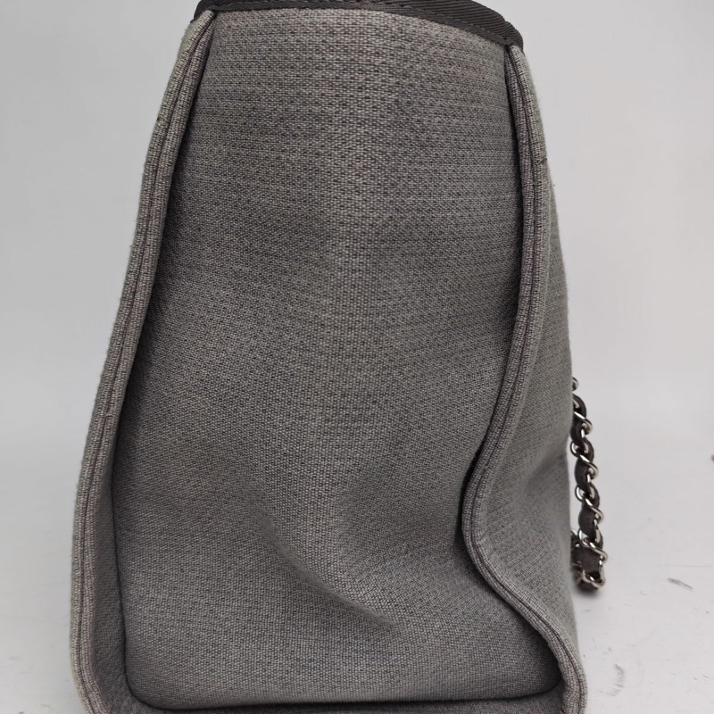 CHANEL 沙灘包購物包大號灰色帆布20開銀扣-4