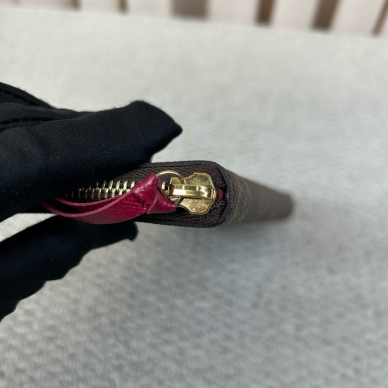 LV路易威登老花長款錢包 拉鏈開合 玫紅色內裡 卡位多 容量大 實用性強 日常百搭-7