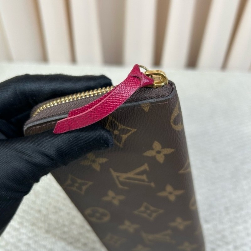 LV路易威登老花長款錢包 拉鏈開合 玫紅色內裡 卡位多 容量大 實用性強 日常百搭-8