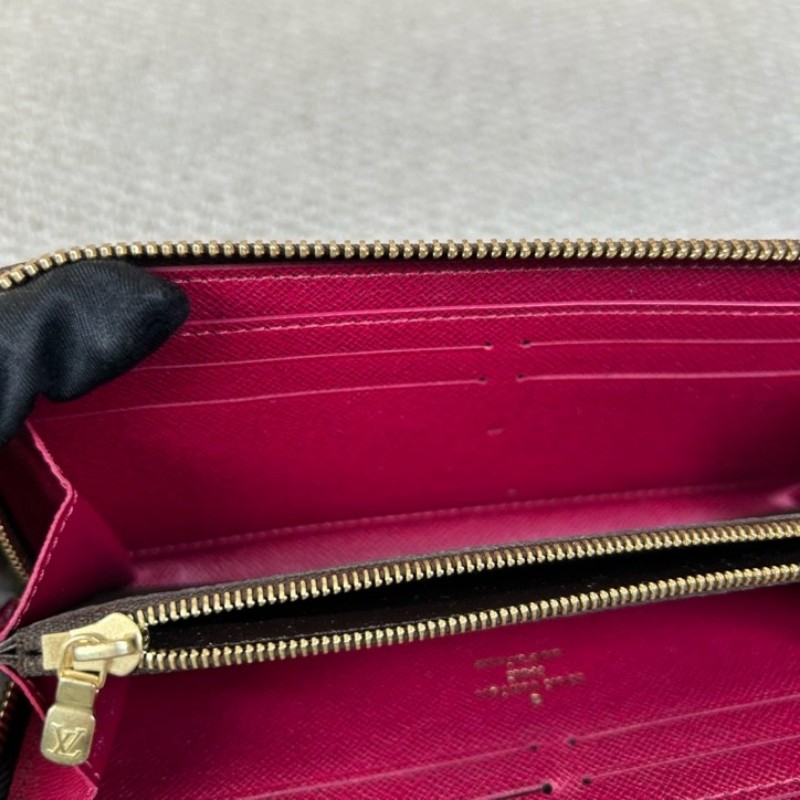 LV路易威登老花長款錢包 拉鏈開合 玫紅色內裡 卡位多 容量大 實用性強 日常百搭-14