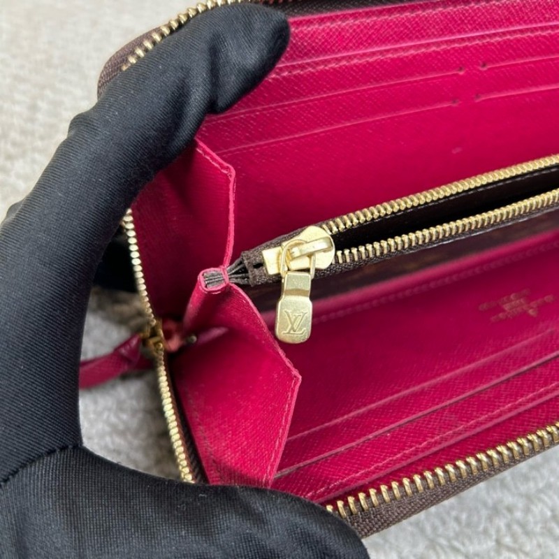 LV路易威登老花長款錢包 拉鏈開合 玫紅色內裡 卡位多 容量大 實用性強 日常百搭-16