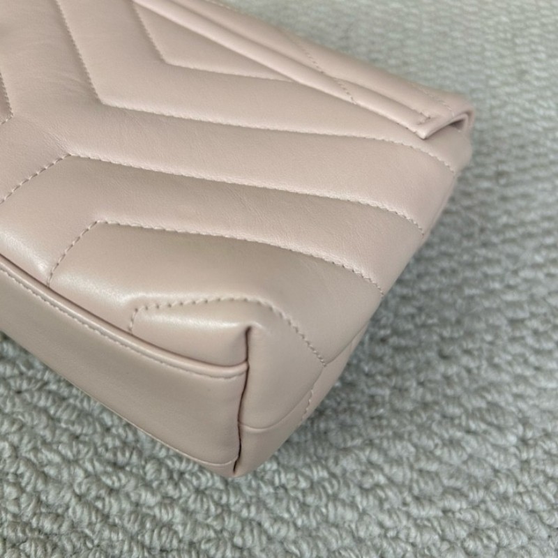 YSL聖羅蘭Loulou粉色方胖子郵差包 皮質細膩 銀扣設計 有肩帶 可單肩可斜挎 容量適中 日常通勤、約會都很百搭-7