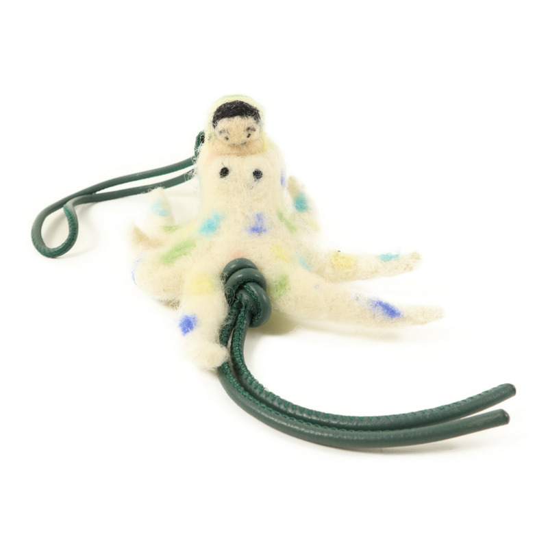 LOEWE 羊毛/牛皮皮革Octopus With Kid Charm銀扣掛飾-2