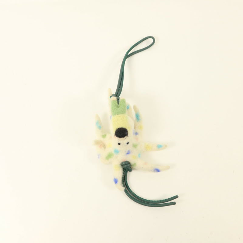 LOEWE 羊毛/牛皮皮革Octopus With Kid Charm銀扣掛飾-4