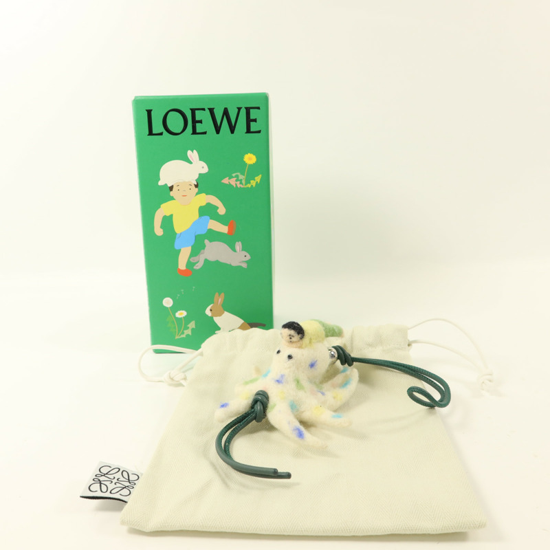 LOEWE 羊毛/牛皮皮革Octopus With Kid Charm銀扣掛飾-8